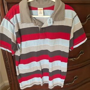 Striped Polo Shirt in Red, Blue, and Gray